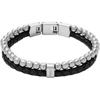 Bracelet FOSSIL acier inoxydable cuir noir