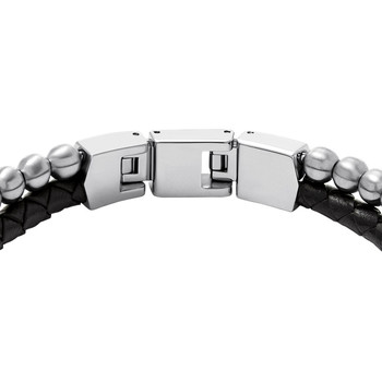 Bracelet FOSSIL acier inoxydable cuir noir