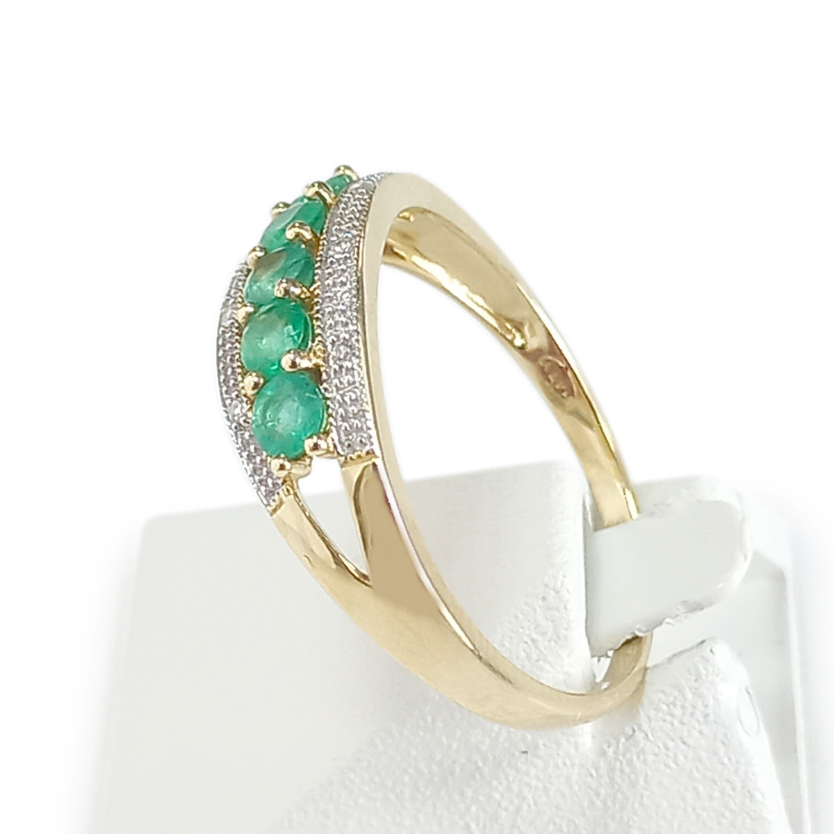 Bague d'occasion or 375 jaune 2 tons emeraude et diamant - vue 2
