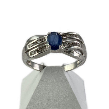 Bague d'occasion or 750 blanc saphir diamants