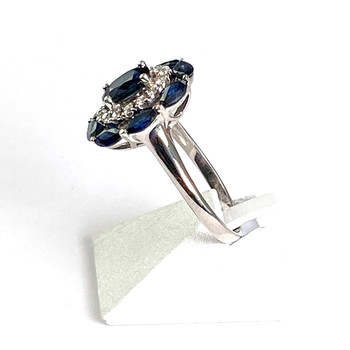 Bague d'occasion or 750 blanc saphirs diamants