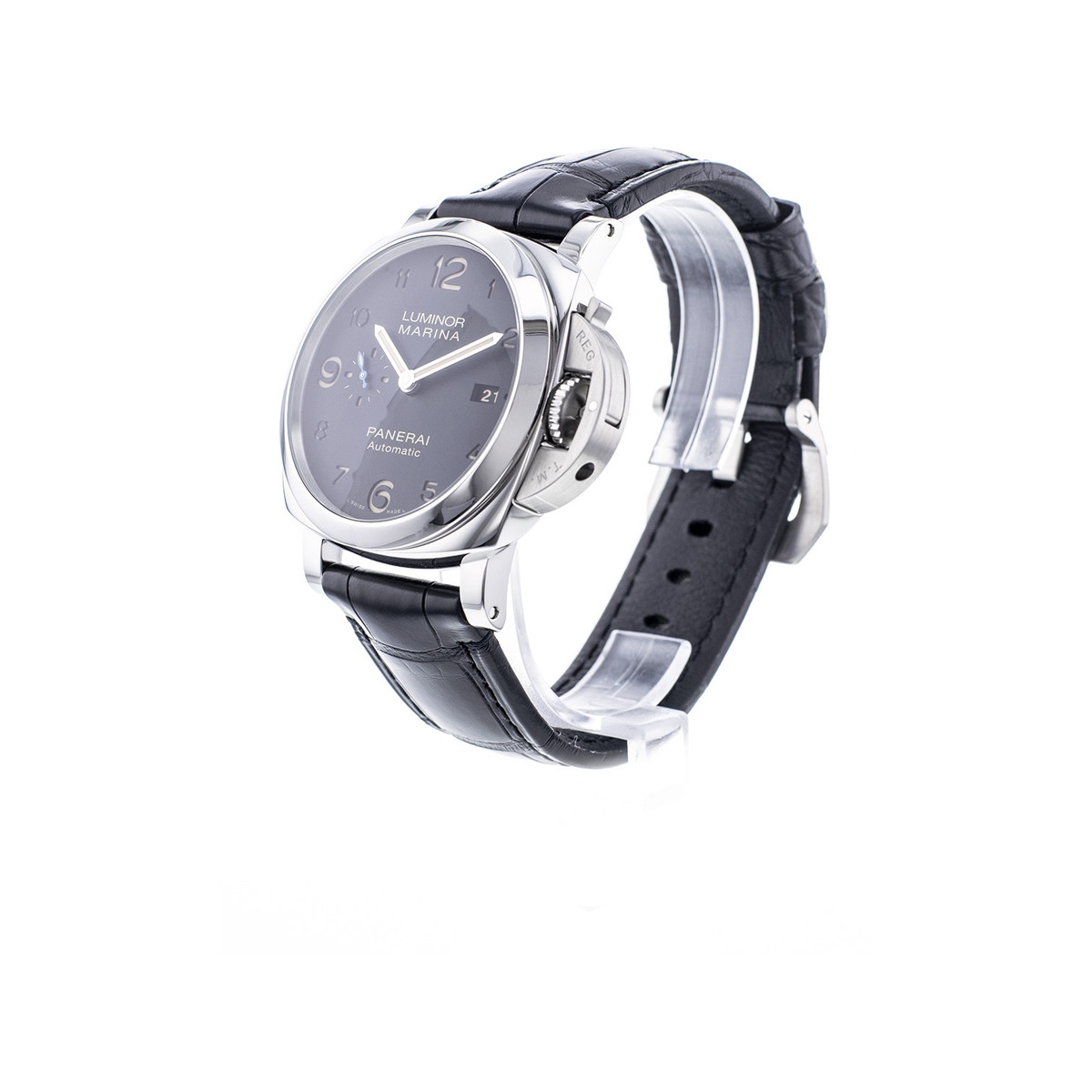 Montre d'occasion Panerai Luminor homme automatique acier bracelet cuir - vue 2