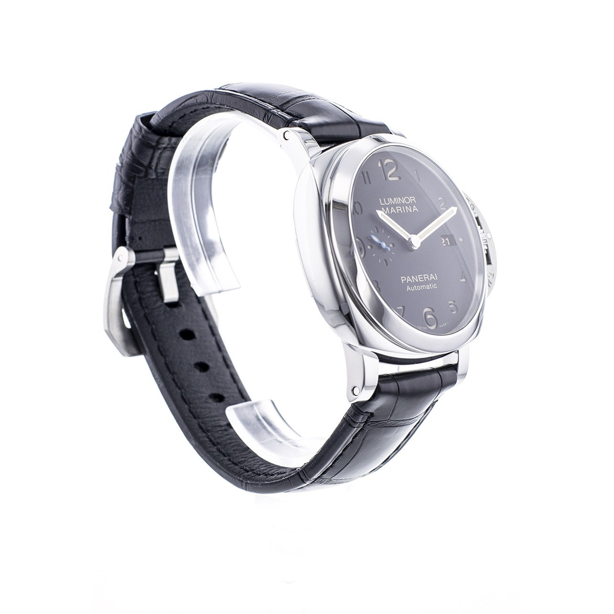 Montre d'occasion Panerai Luminor homme automatique acier bracelet cuir - vue D1