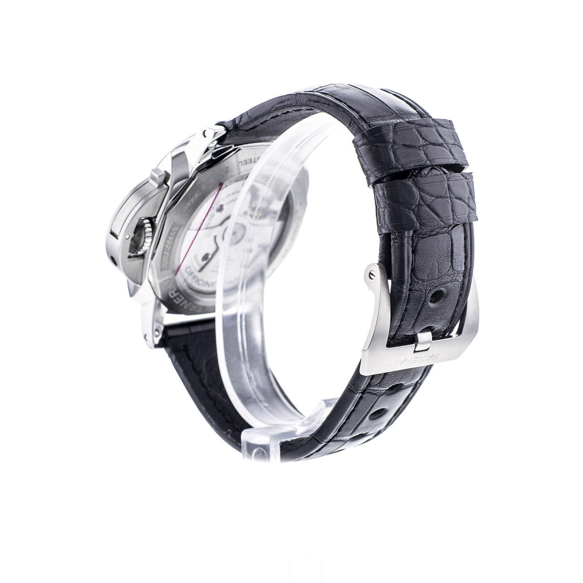 Montre d'occasion Panerai Luminor homme automatique acier bracelet cuir - vue D3