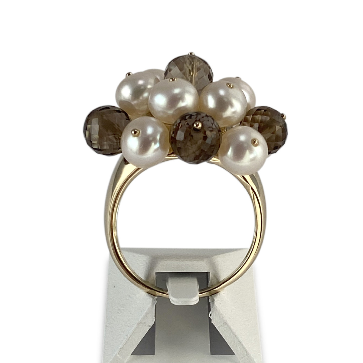 Bague d'occasion or 375 jaune perle de culture de chine quartz fumé - vue 3