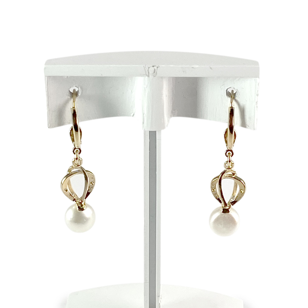 Boucles d'oreilles d'occasion or 750 jaune perles de culture de chine diamants - vue 3