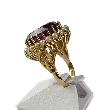 Bague d'occasion or 750 jaune perle de culture du Japon corindon