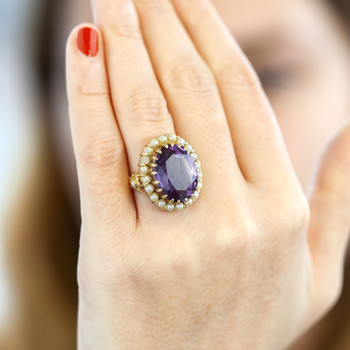 Bague d'occasion or 750 jaune perle de culture du Japon corindon