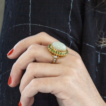 Bague d'occasion or 750 jaune opale tsavorite diamants