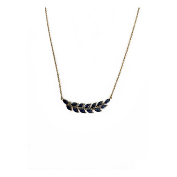 Collier d'occasion or 375 2 tons feuille de laurier saphirs et diamants 45 cm