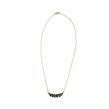 Collier d'occasion or 375 2 tons feuille de laurier saphirs et diamants 45 cm