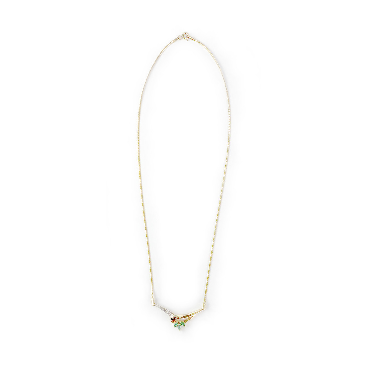 Collier d'occasion or 750 2 tons diamants émeraudes - vue 2