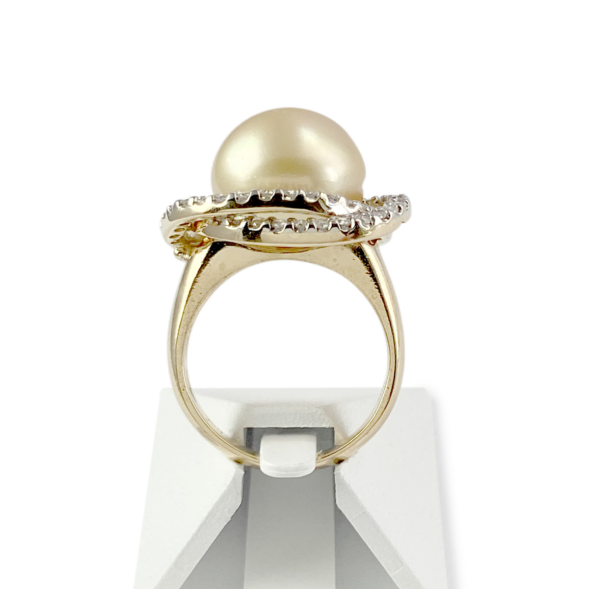 Bague d'occasion or 750 2 tons diamants et perle de culture des mers du sud gold - vue 3