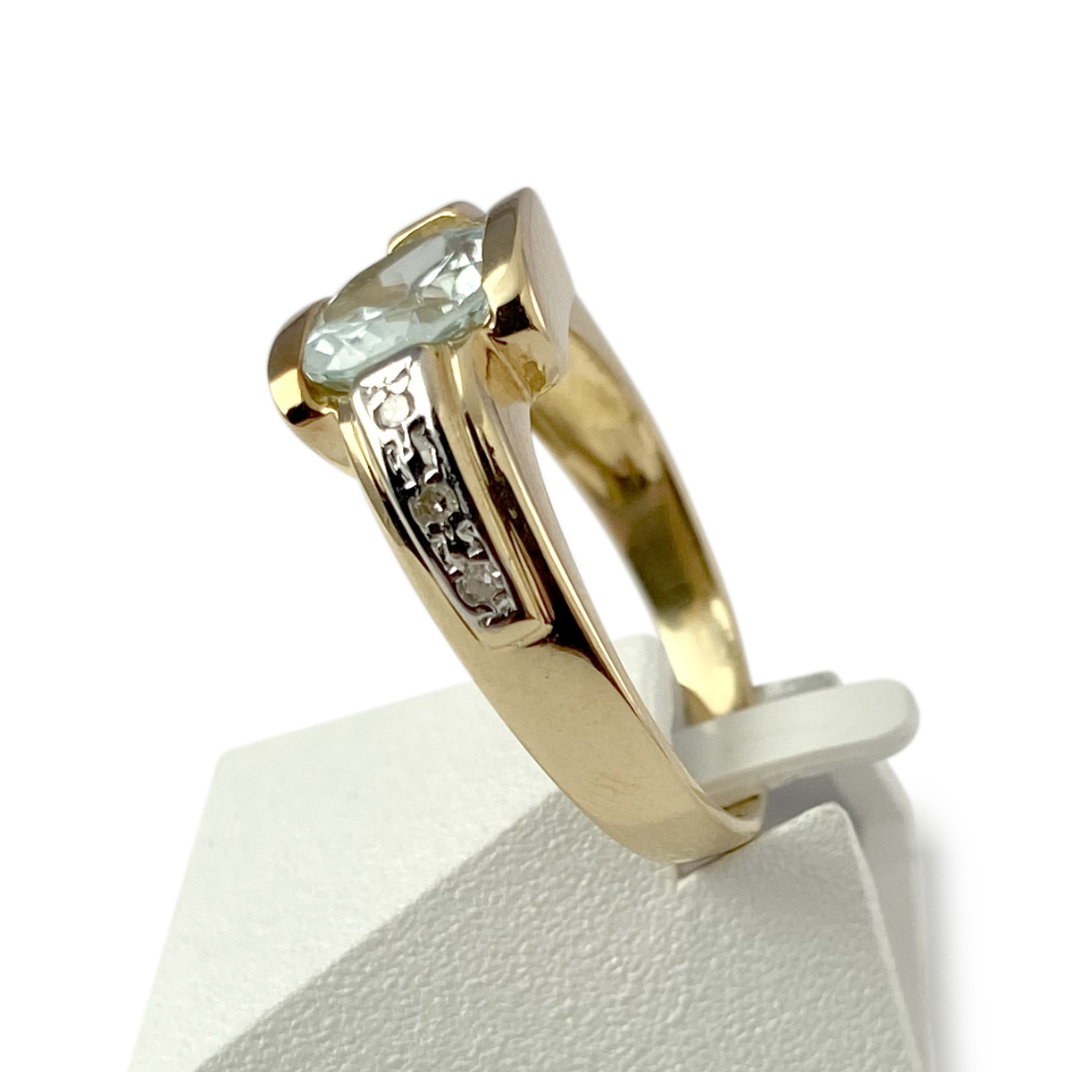 Bague d'occasion 2 ors 750 aigue marine et diamants - vue 2