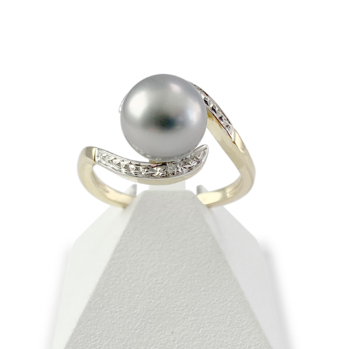 Bague d'occasion or 750 jaune diamant perle de Tahiti