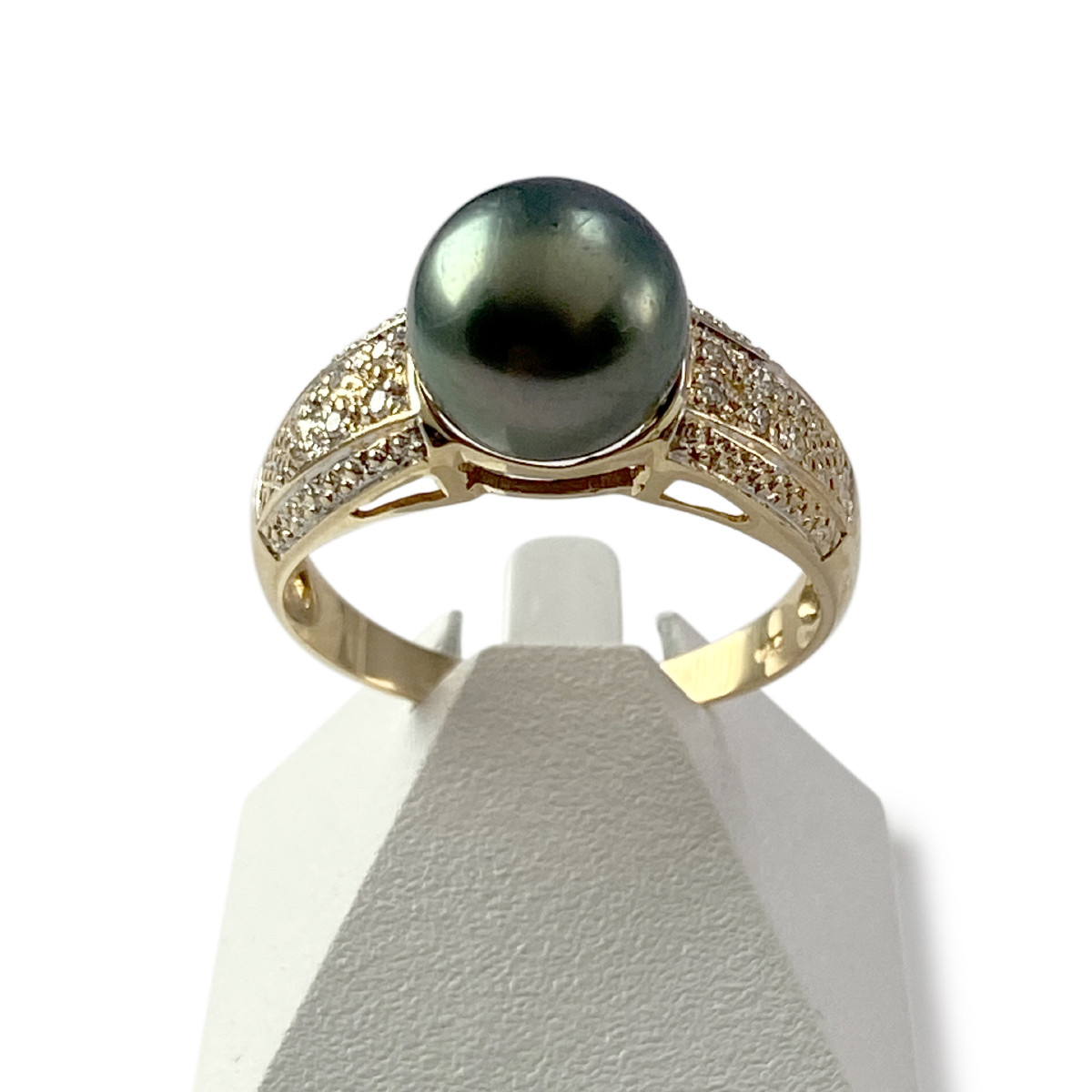 Bague d'occasion or 750 jaune diamants perle de Tahiti