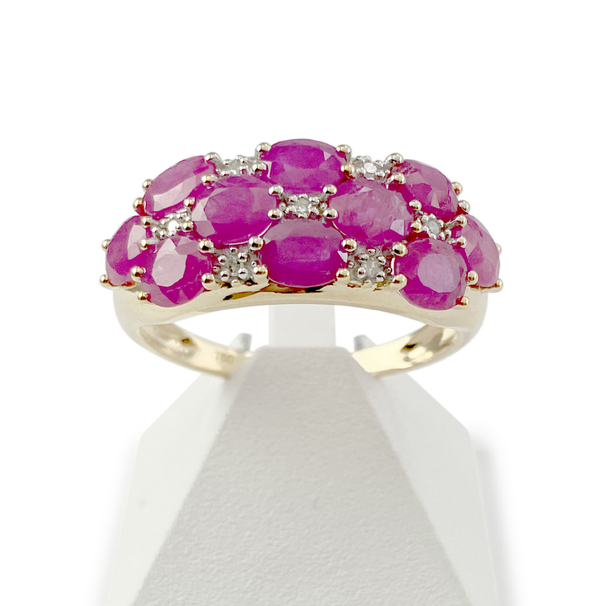 Bague d'occasion or 750 2 tons rubis ovales et diamants