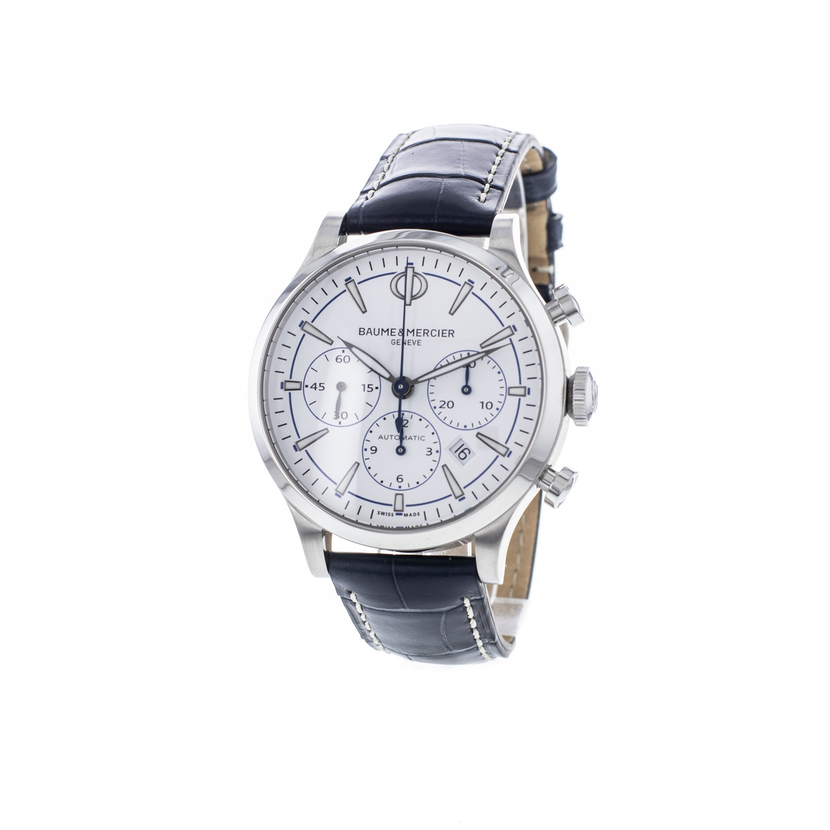 Montre d'occasion Baume et Mercier Capeland homme chronographe automatique acier bracelet cuir noir - vue D1