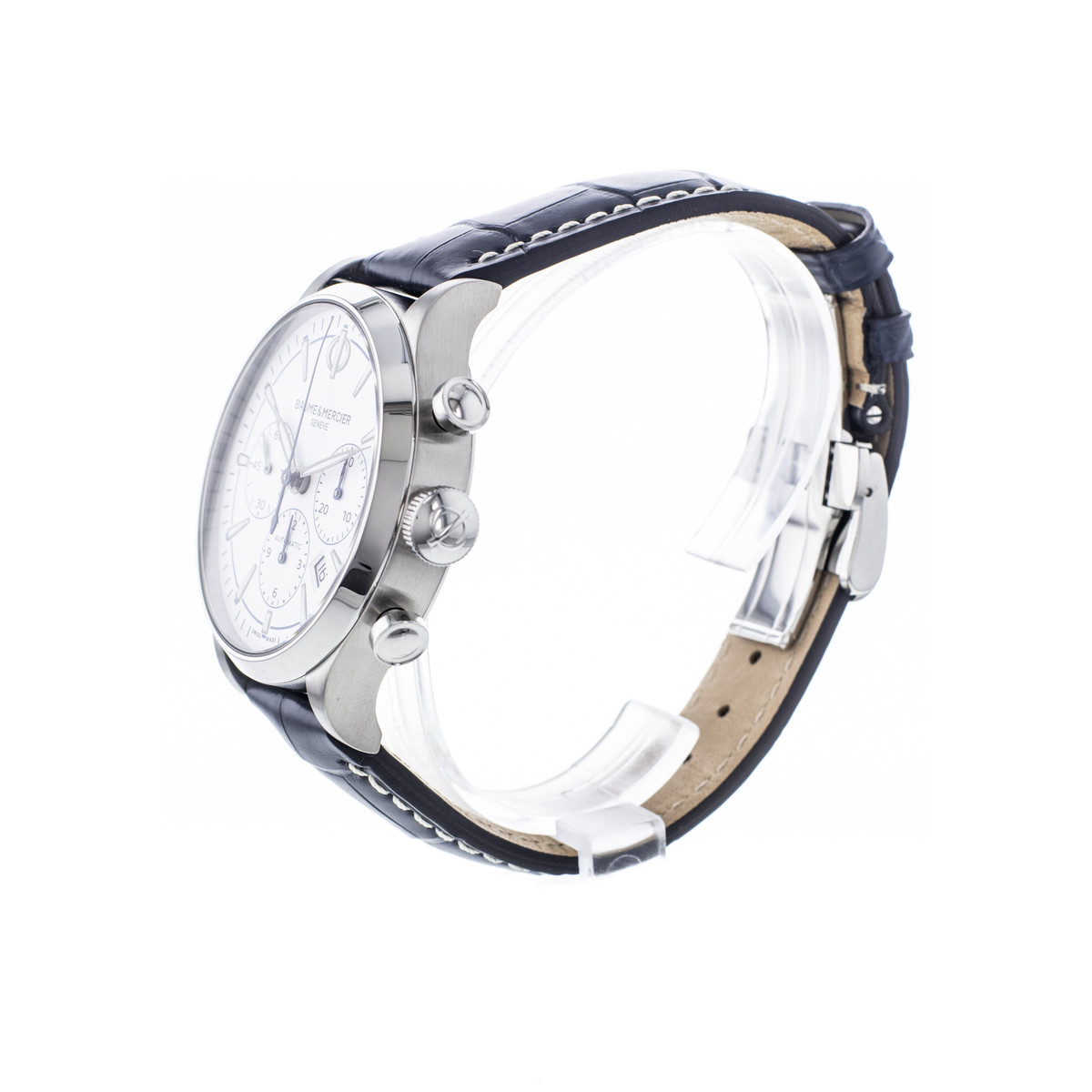 Montre d'occasion Baume et Mercier Capeland homme chronographe automatique acier bracelet cuir noir - vue D3
