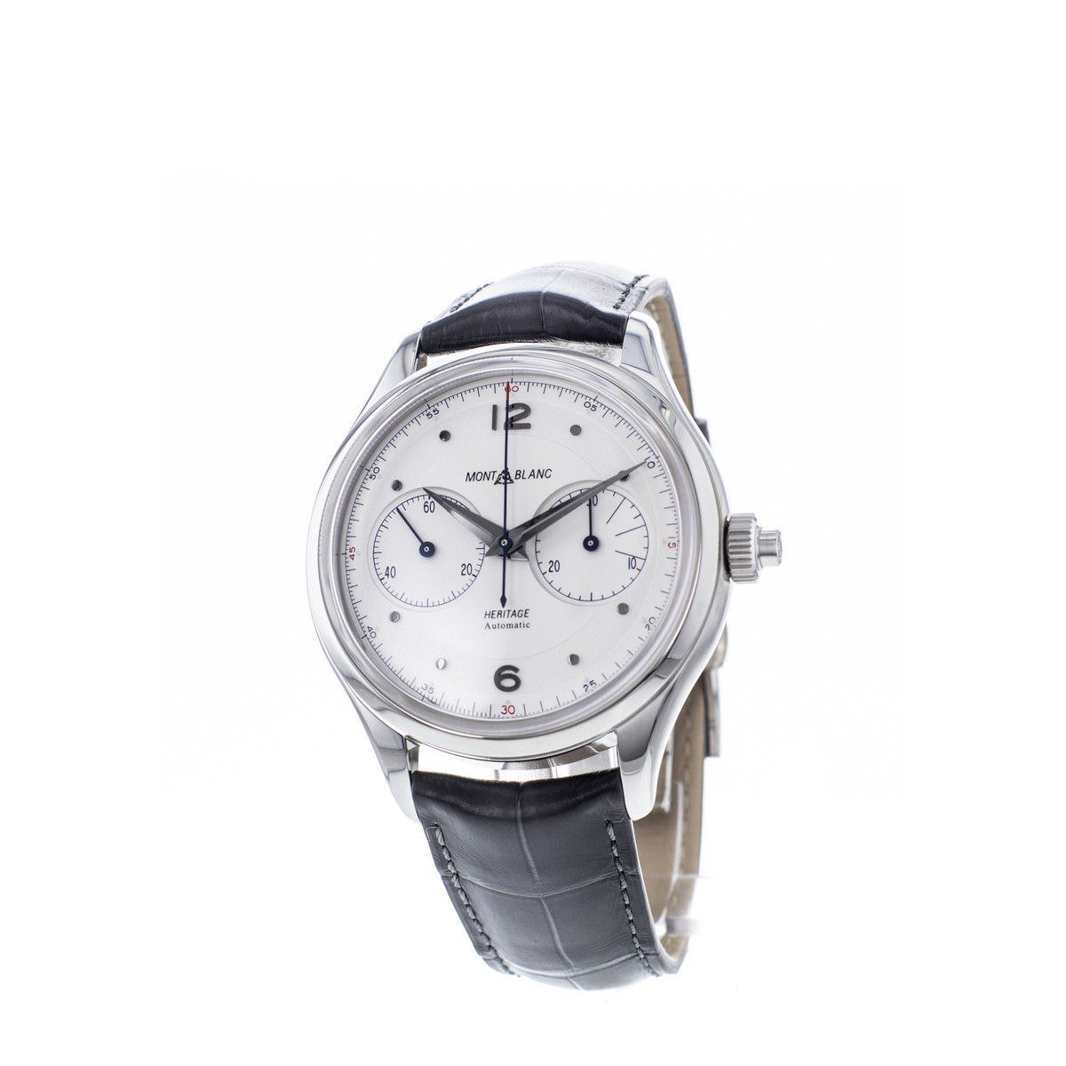 Montre d'occasion Montblanc Heritage homme chronographe automatique acier bracelet cuir noir - vue D1
