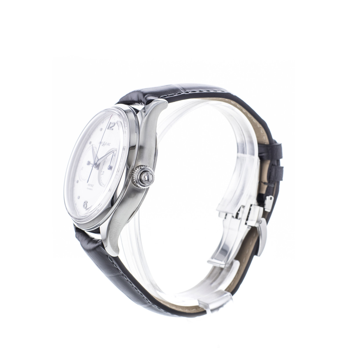 Montre d'occasion Montblanc Heritage homme chronographe automatique acier bracelet cuir noir - vue D3