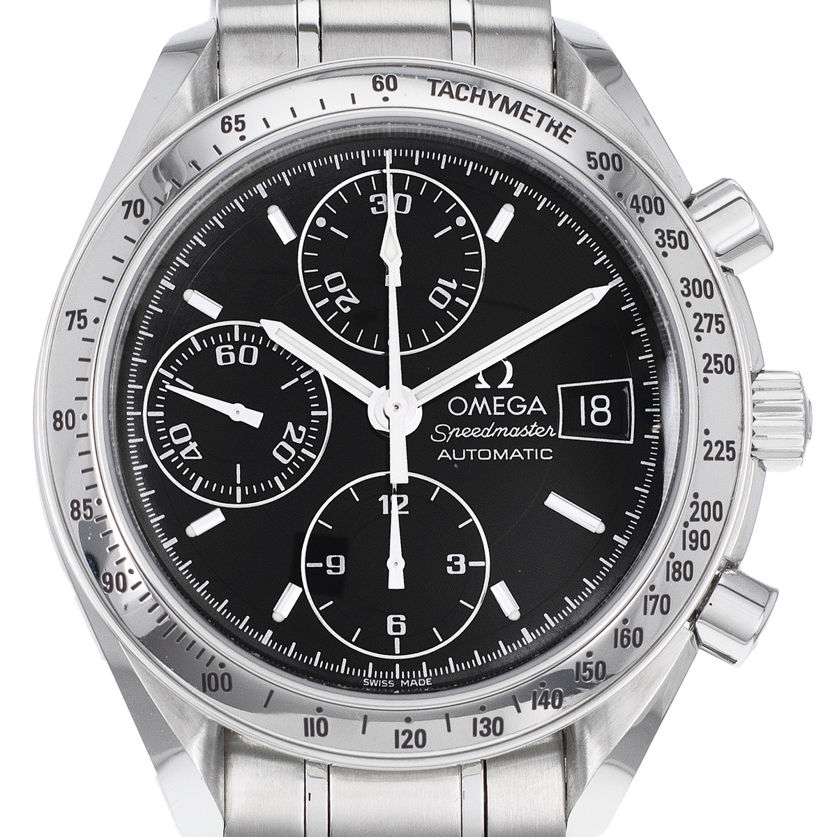 Montre d'occasion Omega Speedmaster homme chronographe automatique acier - vue D1