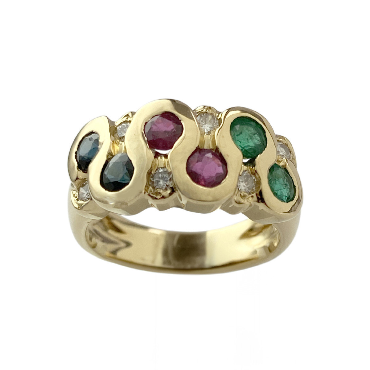 Bague d'occasion or 750 jaune diamants saphirs rubis émeraudes