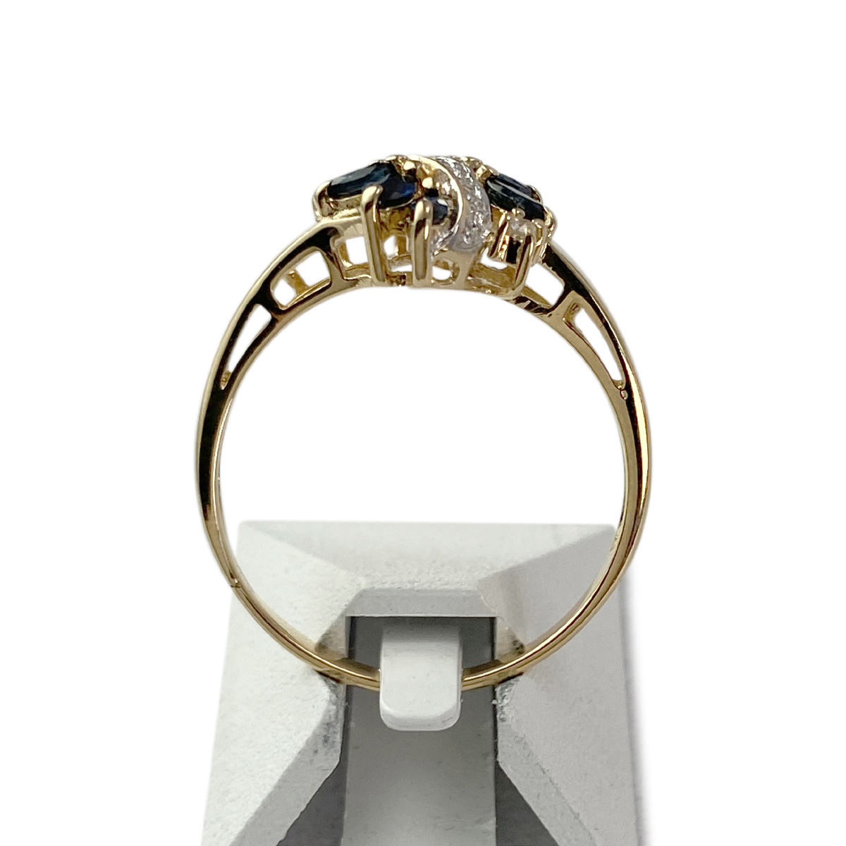 Bague d'occasion or 750 jaune et rhodié diamants saphirs - vue 3