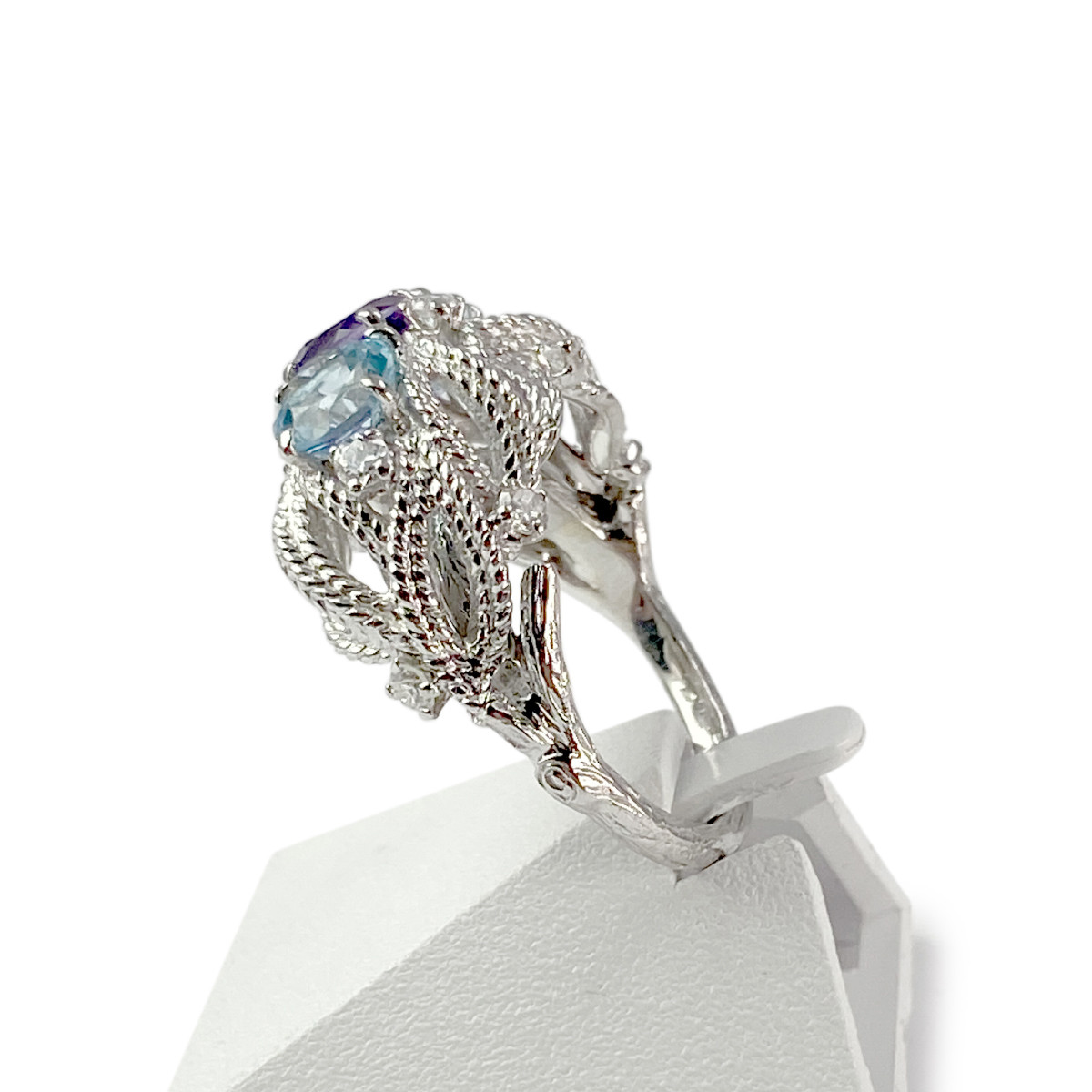Bague d'occasion or 750 blanc diamants topazes améthyste - vue 2