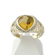 Bague d'occasion or 750 jaune et rhodié diamants citrine