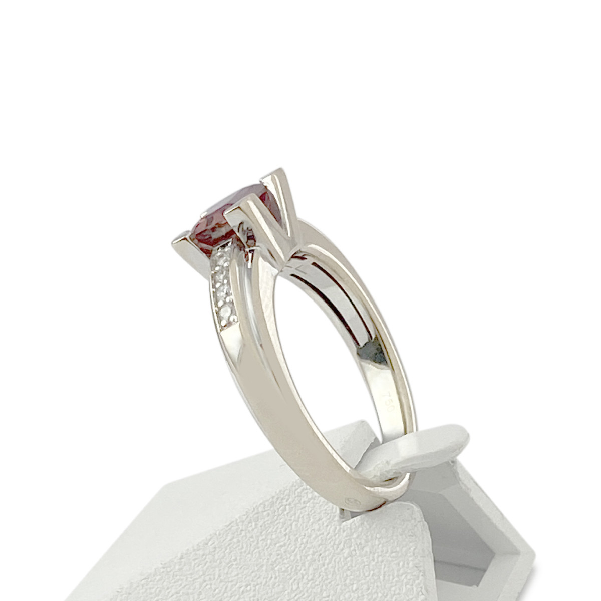 Bague VAN BRILL d'occasion or 750 blanc tourmaline rose diamants - vue 2