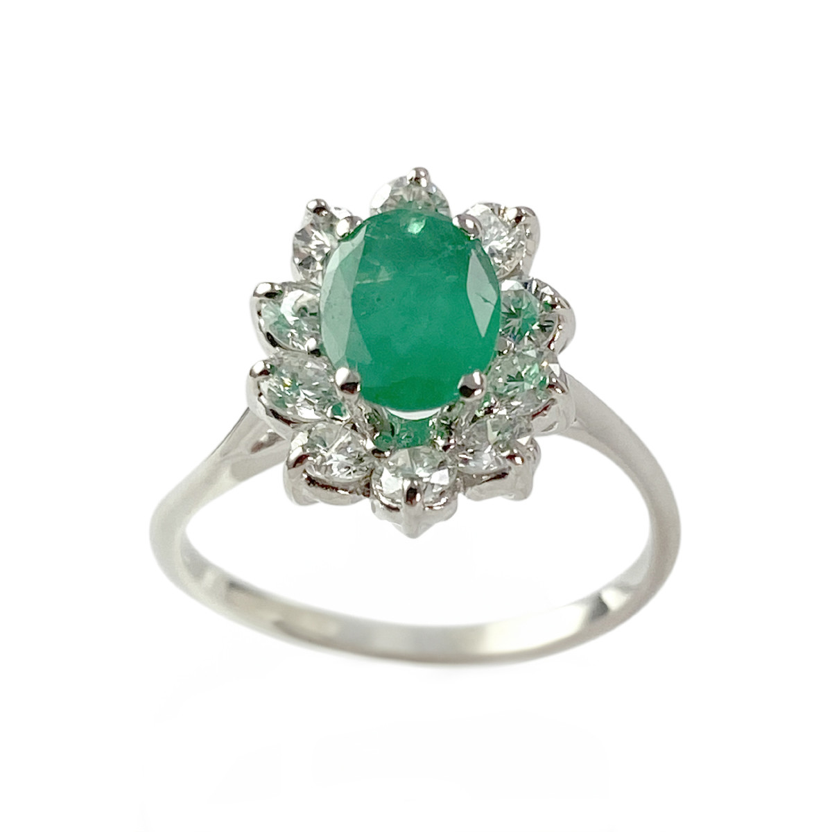 Bague d'occasion or 750 blanc diamants émeraude
