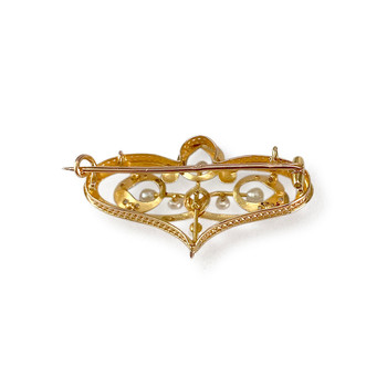 Broche d'occasion or 750 jaune et rhodié diamants perles fines