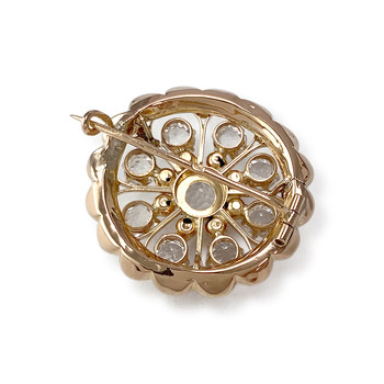 Broche d'occasion or 750 jaune verres blancs