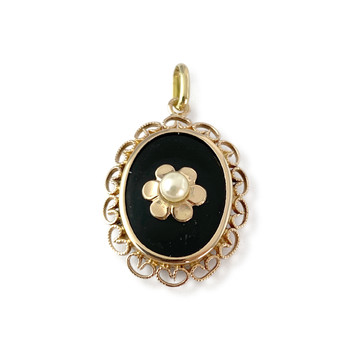 Pendentif d'occasion or 750 jaune onyx perle de culture de Chine