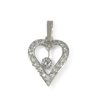 Pendentif coeur d'occasion or 750 blanc zirconias