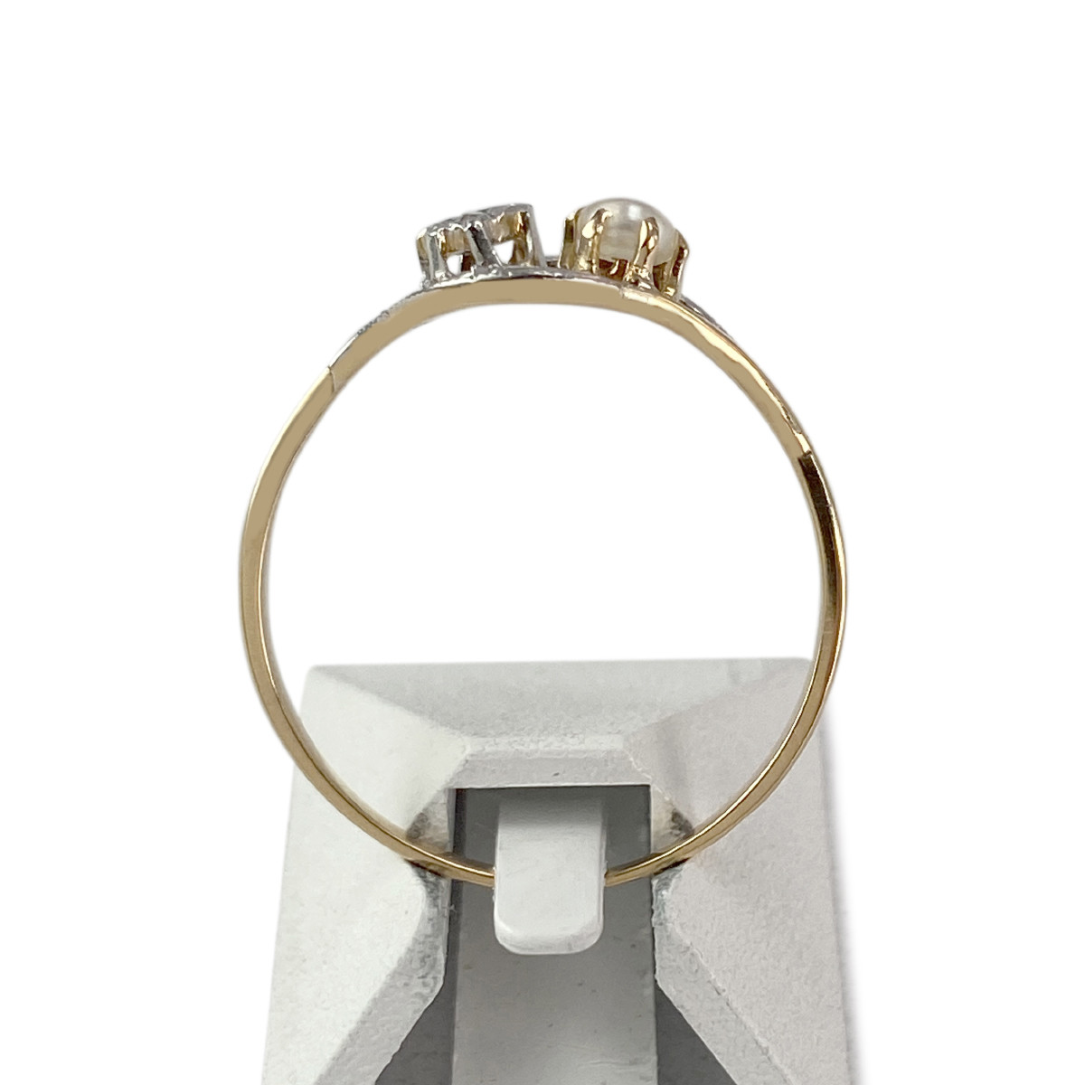 Bague d'occasion or 750 jaune et rhodié diamants perle fine - vue 3