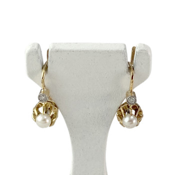 Boucles d'oreilles d'occasion or 585 2 tons diamants perles