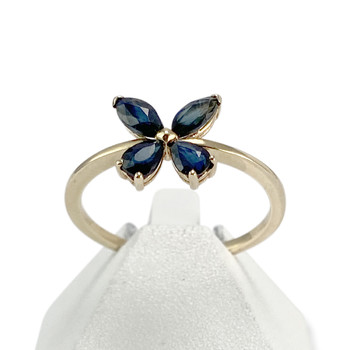 Bague d'occasion or 375 jaune, saphirs, motif papillon.