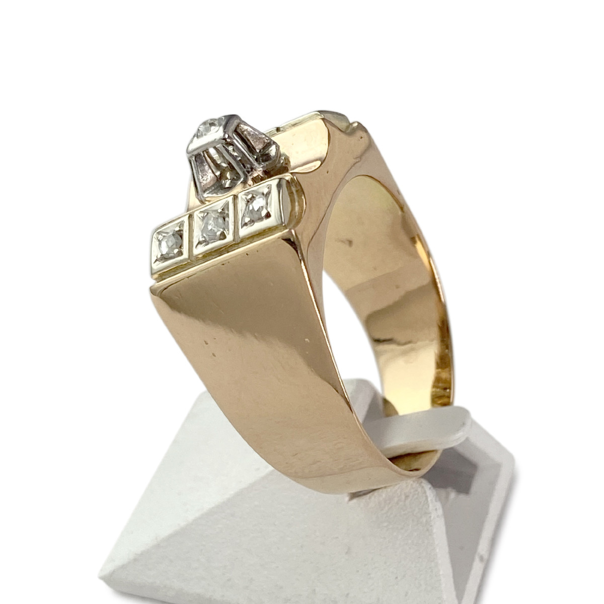 Bague tank d'occasion or 750 jaune 2tons diamants - vue 2