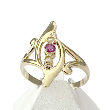 Bague d'occasion or 750 jaune perles rubis