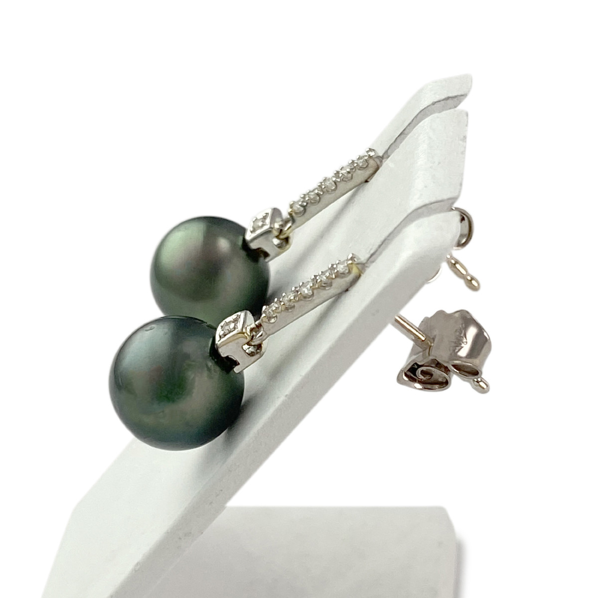 Boucles d'oreilles d'occasion or 750 blanc diamants perles de tahiti - vue 2