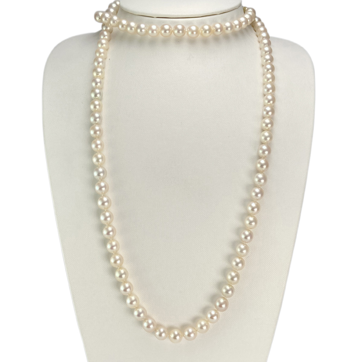 Collier choker d'occasion or 750 jaune perles de culture du japon diamants 105 cm - vue 2