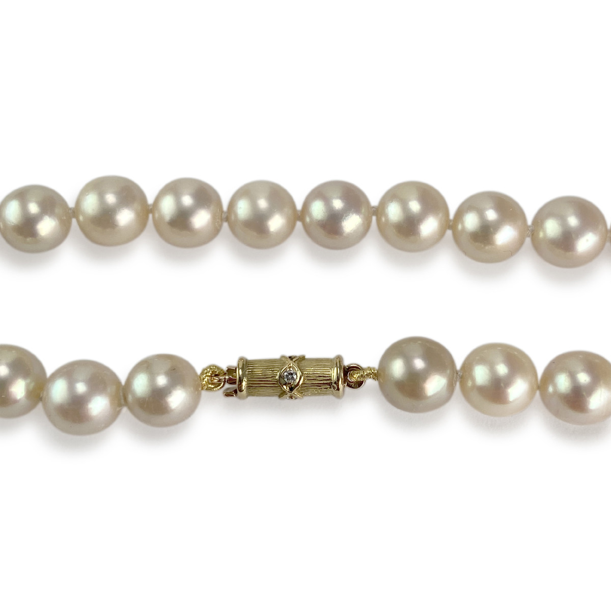Collier choker d'occasion or 750 jaune perles de culture du japon diamants 105 cm - vue 3