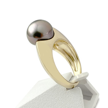 Bague d'occasion or 750 jaune perle de tahiti et diamants