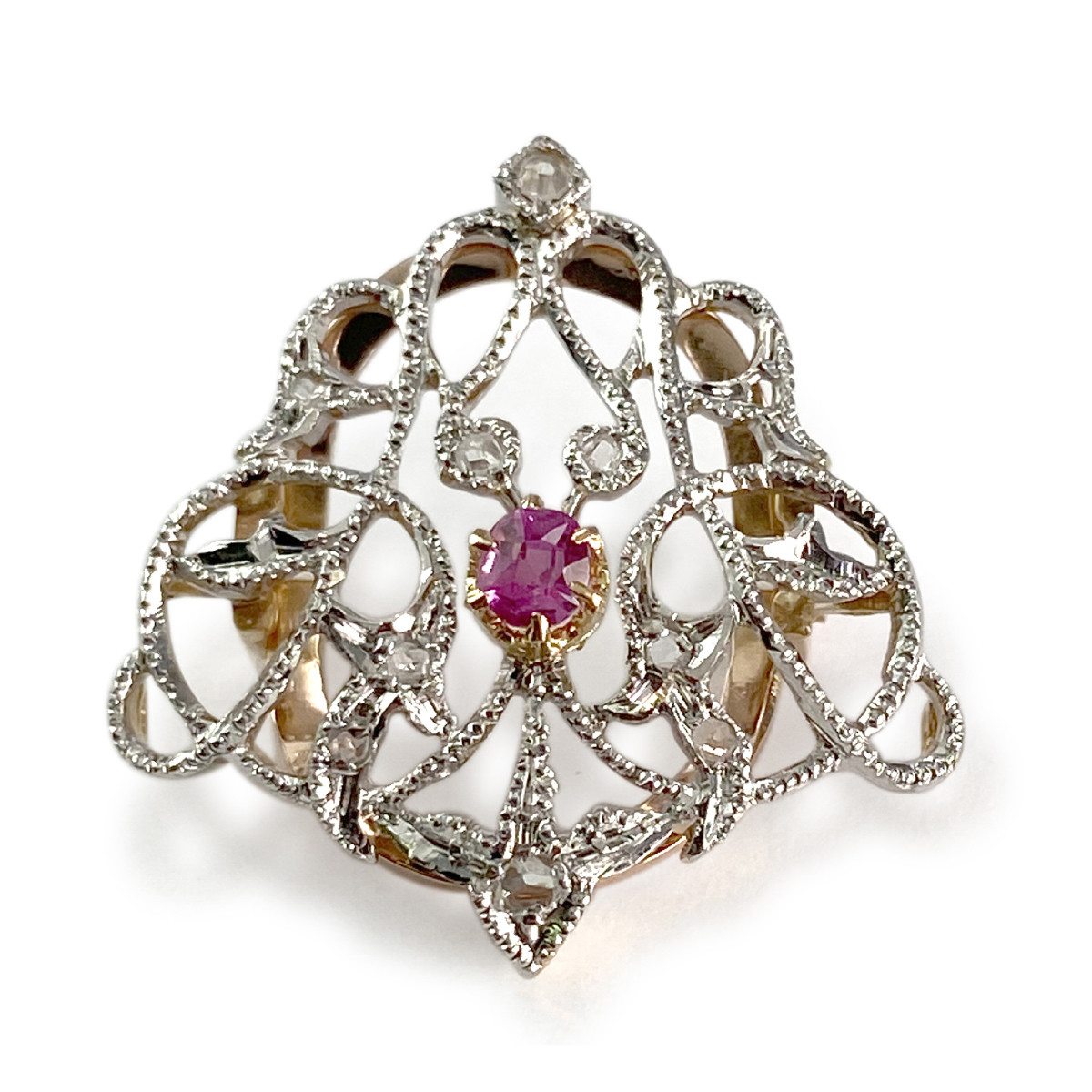 Attache foulard d'occasion 2ors 750 diamants rubis