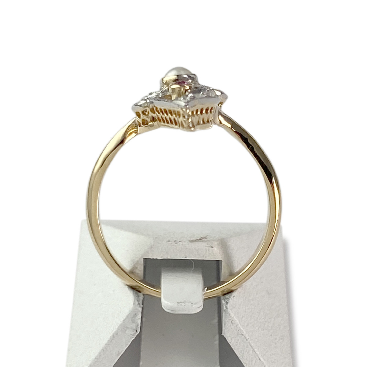 Bague d'occasion 2ors 750 diamants perle et rubis - vue 3