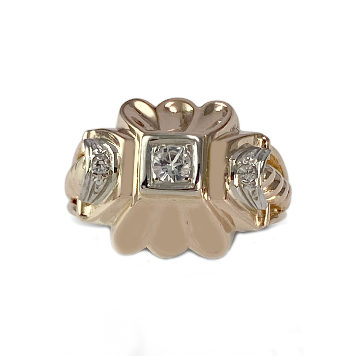 Bague d'occasion or 750 jaune 2tons pierres blanches