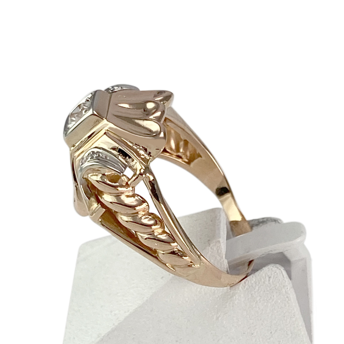 Bague d'occasion or 750 jaune 2tons pierres blanches - vue 2