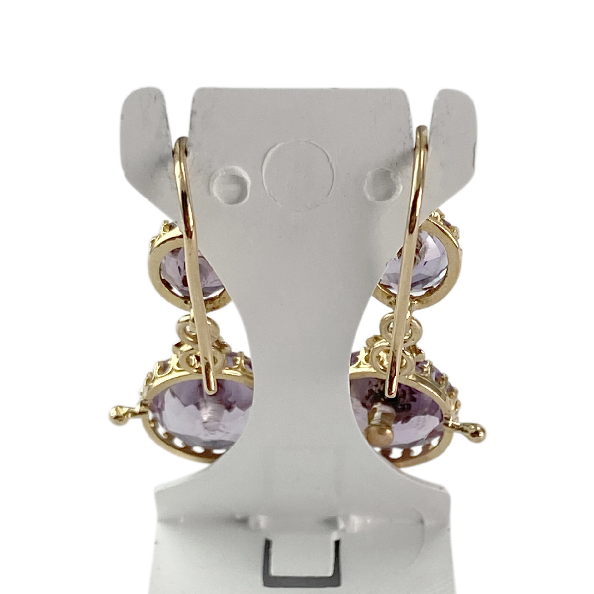 Boucles d'oreilles d'occasion or 750 jaune améthystes perles fines - vue 3